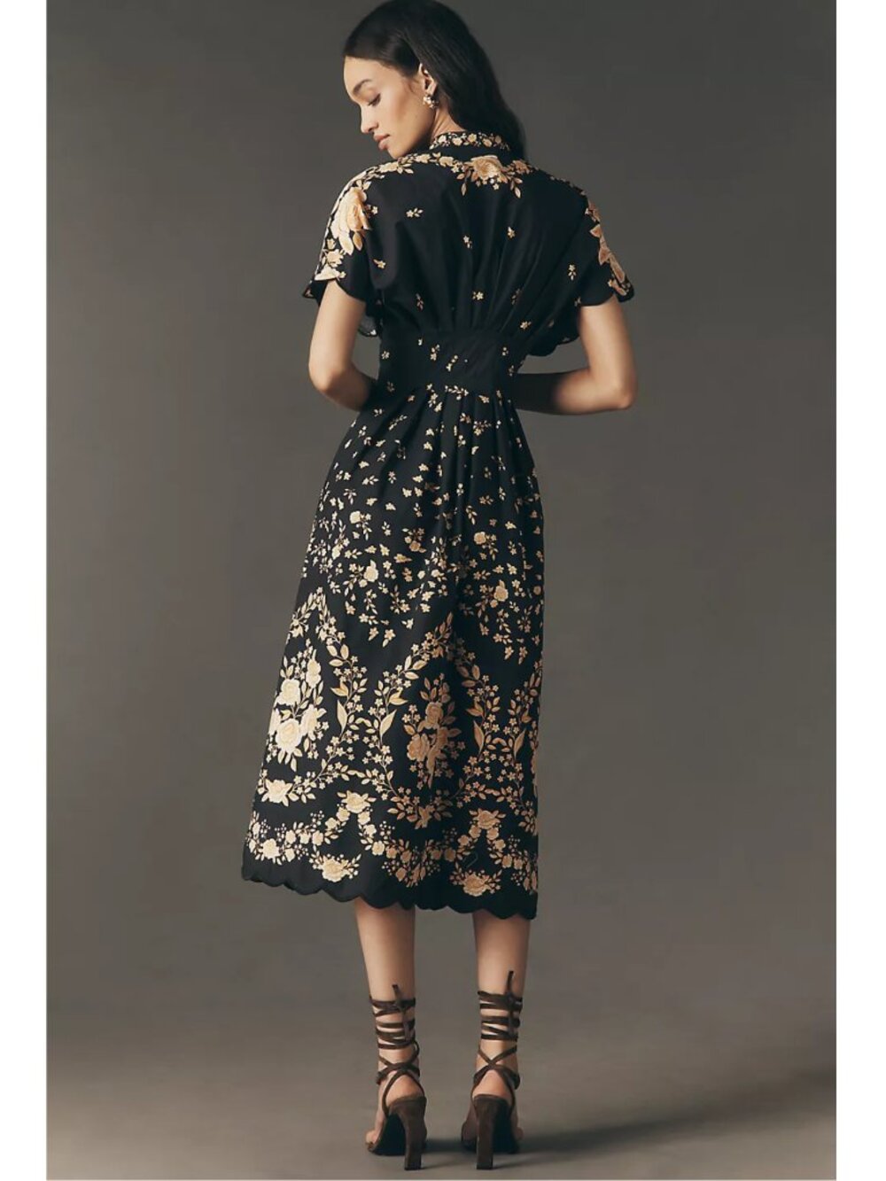 Anthropologie x Farm Rio Black Floral Cotton Button Front Midi Dress Size L - Picture 2 of 11